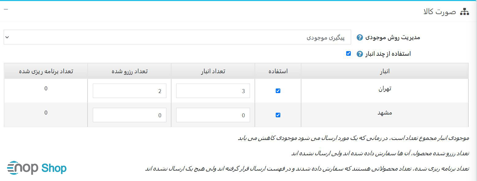 مشخص کردن مقدار موجودی محصول برای هر انبار مشخص کردن مقدار موجودی محصول برای هر انبار